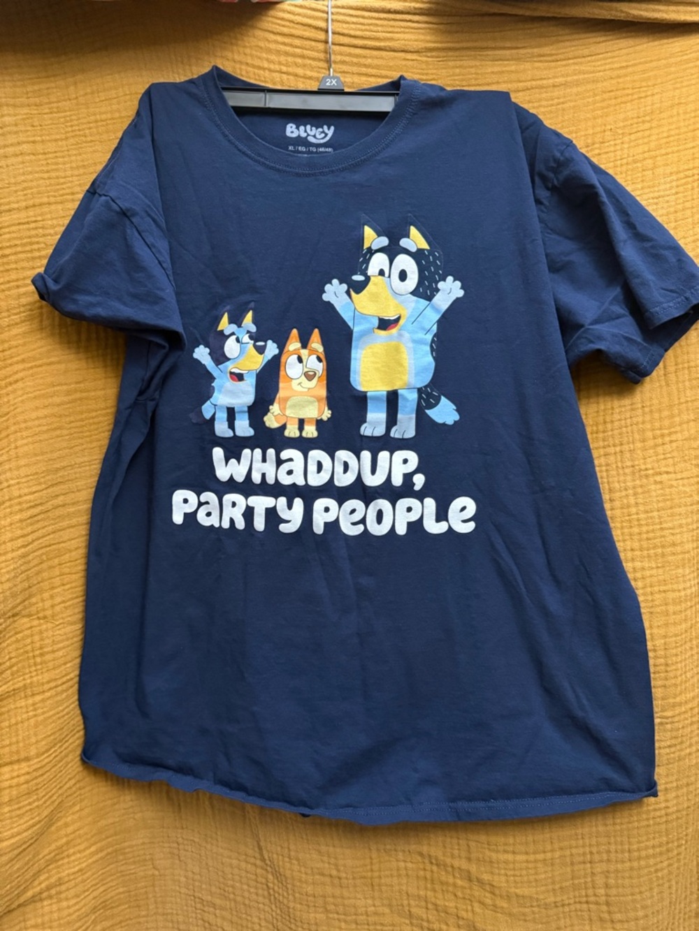 Bluey Navy Blue Graphic Tee - 'Whaddup, Party People'